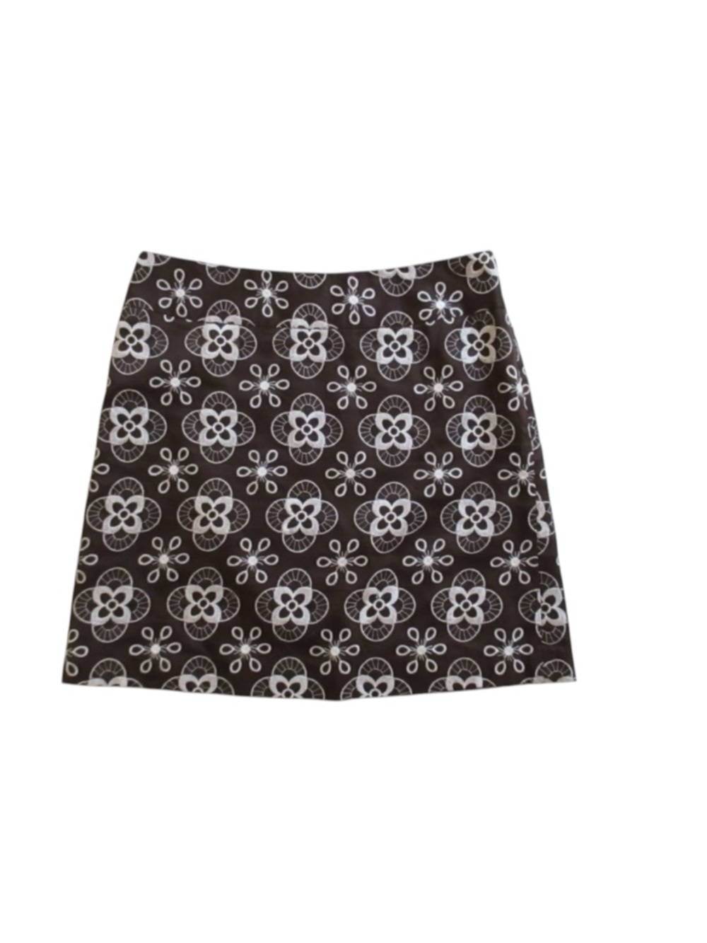 LOFT Brown and White Floral Geometric Embroidered A-Line Mini Skirt Size 4P